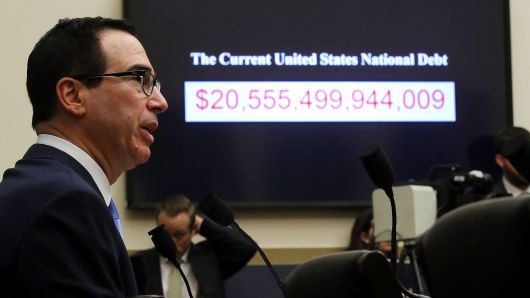 Treasury Secretary Steven Mnuchin testifies on 'The Annual Report of the Financial Stability Oversight Council' before the House Financial Services Committee in the Rayburn House Office Building on Capitol Hill February 6, 2018 in Washington, DC.