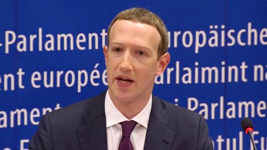 Facebook's CEO Mark Zuckerberg answers questions about the improper use of millions of users' data by a political consultancy, at the European Parliament in Brussels, Belgium, in this still image taken from Reuters TV May 22, 2018