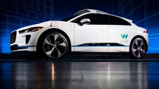 The Jaguar I-Pace with Waymo autonomous electric vehicle (EV) is unveiled during an event in New York, on Tuesday, March 27, 2018.