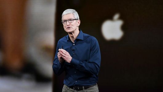 Tim Cook, chief executive officer of Apple Inc., speaks during an event at the Steve Jobs Theater in Cupertino, California, U.S., on Wednesday, Sept. 12, 2018. 