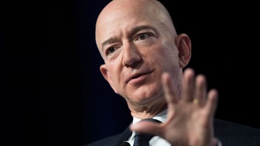 Amazon and Blue Origin founder Jeff Bezos provides the keynote address at the Air Force Association's Annual Air, Space & Cyber Conference in Oxen Hill, MD, on September 19, 2018.