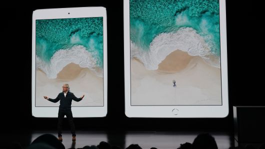Apple CEO Tim Cook unveils new iPads in New York on Oct. 30, 2018.
