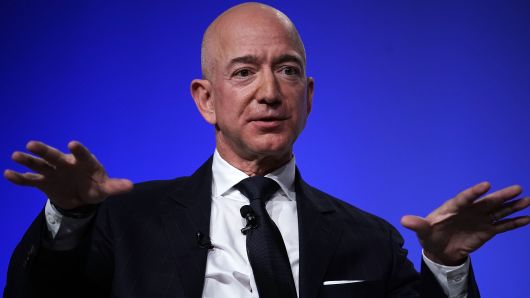 Amazon CEO Jeff Bezos, founder of space venture Blue Origin and owner of The Washington Post, participates in an event hosted by the Air Force Association September 19, 2018 in National Harbor, Maryland.