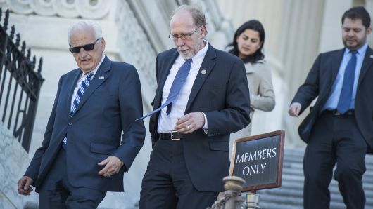 From left, Reps. Bill Pascrell, D-N.J., Dave Loebsack, D-Iowa, Nanette Barragan, D-Calif., and Ruben Gallego, D-Ariz., descend the House Steps of the Capitol after a vote on May 3, 2017.