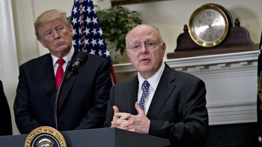Ian Read, chairman and chief executive officer of Pfizer, speaks as President Donald Trump, left, listens during an announcement on a new pharmaceutical glass packaging initiative in the Roosevelt Room of the White House in Washington, D.C., July 20, 2017. 