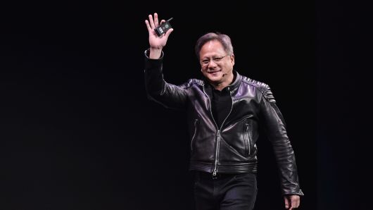 Nvidia CEO Jensen Huang speaks at a press conference on Jan. 7, 2018.
