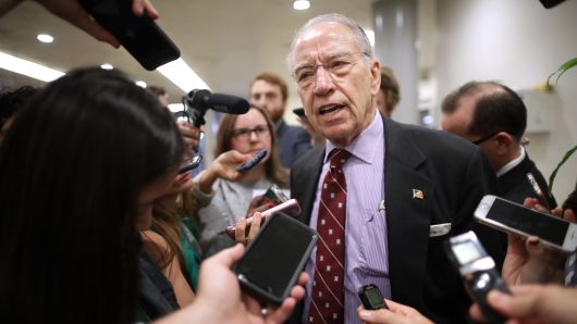 Senate Judiciary Committee Chairman Chuck Grassley (R-IA) talks with reporters as he heads for a meeting at the U.S. Capitol October 02, 2018 in Washington, DC. 