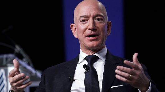 Amazon CEO Jeff Bezos, founder of space venture Blue Origin and owner of The Washington Post, participates in an event hosted by the Air Force Association September 19, 2018 in National Harbor, Maryland. 