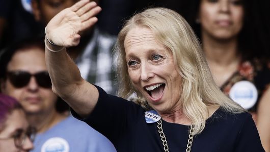 Democratic congressional candidate Mary Gay Scanlon during a campaign rally in Philadelphia, Friday, Sept. 21, 2018. 