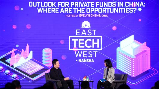 Duo Yuan, founder and chairman of Blue Stone Asset Management, speaks with CNBC's Evelyn Cheng the East Tech West conference in Nansha, Guangzhou.