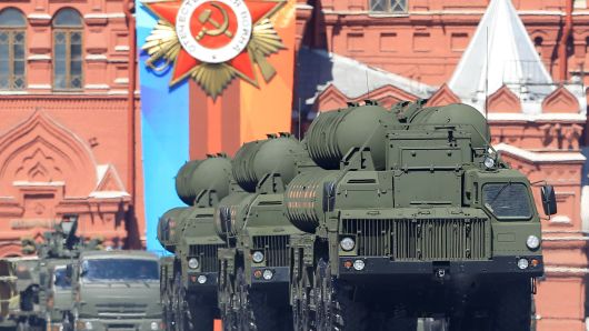 remiumP: S-400 Triumf surface-to-air missile launchers are seen during the Victory Day military parade in Moscow, Russia on May 09, 2018. 