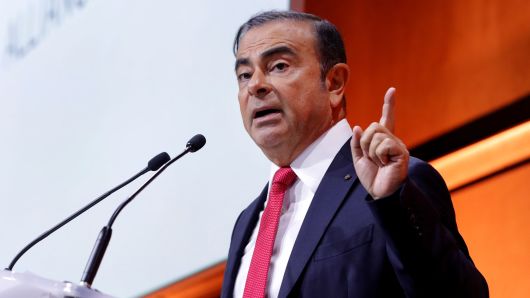 Carlos Ghosn, then-Chairman and CEO of the Renault-Nissan Alliance, speaks during a news conference in Paris, France, September 15, 2017.