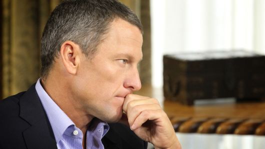 Lance Armstrong during an interview with Oprah Winfrey regarding the controversy surrounding his cycling career January 14, 2013 in Austin, Texas.