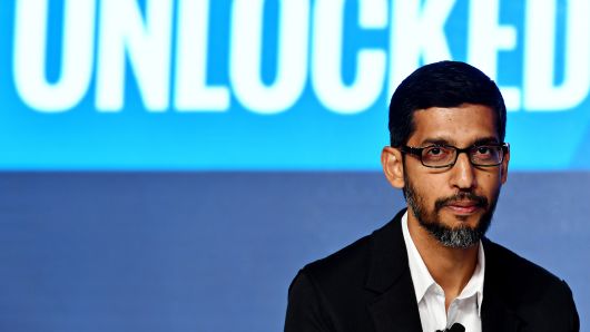 Sundar Pichai, chief executive officer of Google Inc., attends a news conference in New Delhi, India, on Wednesday, Jan. 4, 2017. 