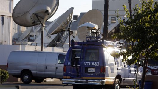 A live broadcast truck for KTLA Channel 5 TV, owned by Tribune Co, is seen in Los Angeles, California, July 23, 2013. 