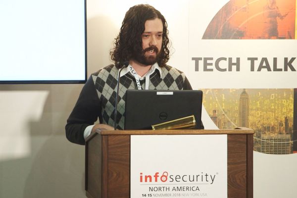 Troy Kent, a threat researcher for Awake Security, presents his research at the InfoSecurity North America Conference in New York City.