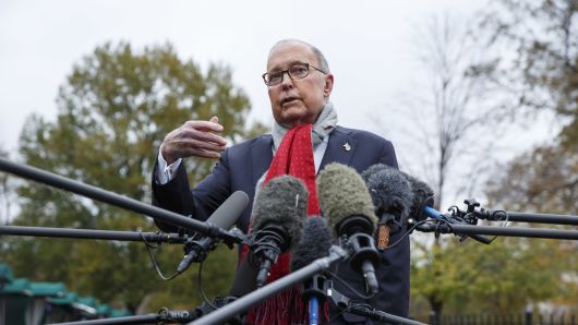 Larry Kudlow, director of the U.S. National Economic Council, speaks to members of the media outside the White House in Washington, D.C., U.S., on Tuesday, Nov. 13, 2018. 