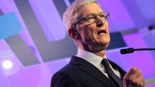 Apple CEO Tim Cook speaks at the Anti-Defamation League's "Never is Now" summit in New York City, December 3, 2018