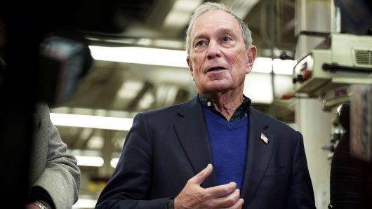 Mike Bloomberg, former mayor of New York City, speaks to media after touring the Wind Technology program at Des Moines Area Community College in Ankeny, Iowa, December 4, 2018. 