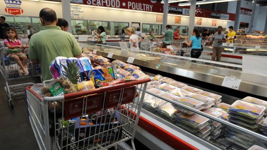 People shop at the low cost, high volume supermarket warehouse Costco in Marina Del Rey, California. 
