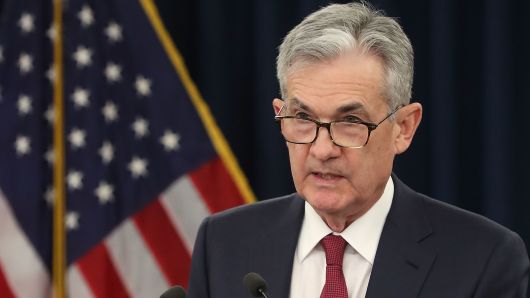 Federal Reserve Board Chairman Jerome Powell speaks during a news conference on December 19, 2018 in Washington, DC. The US Federal Reserve raised the short-term interest rates by a quarter percentage point on Wednesday, the fourth increase of the year, and signaled two more hikes could come in 2019.