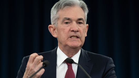 Federal Reserve Board Chairman Jerome Powell holds a news conference after a Federal Open Market Committee meeting in Washington, DC, December 19, 2018.