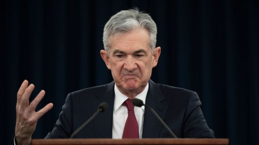 US Federal Reserve Board Chairman Jerome Powell holds a news conference after a Federal Open Market Committee meeting in Washington, DC, December 19, 2018.