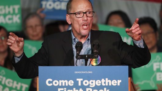 DNC Chairman Tom Perez, speaks to a crowd of supporters at a Democratic unity rally at the Rail Event Center on April 21, 2017 in Salt Lake City, Utah.