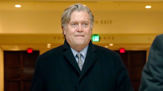 Former White House strategist Steve Bannon leaves a House Intelligence Committee meeting where he was interviewed behind closed doors on Capitol Hill, Tuesday, Jan. 16, 2018, in Washington.