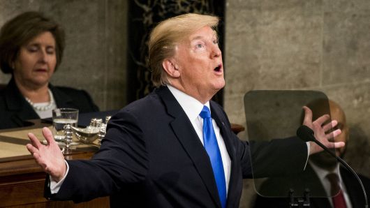 President Donald Trump gives his first State of the Union address to Congress and the country in Washington, United States on January 30, 2018.