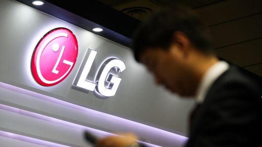 The LG Electronics logo is seen at the World IT Show in Seoul, South Korea, on May 23, 2018.