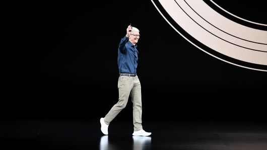 Tim Cook, chief executive officer of Apple Inc., arrives on stage during an event at the Steve Jobs Theater in Cupertino, California, U.S., on Wednesday, Sept. 12, 2018.