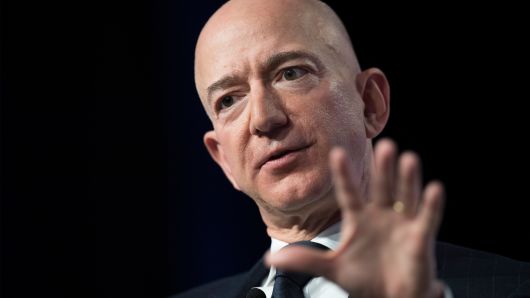 Amazon and Blue Origin founder Jeff Bezos provides the keynote address at the Air Force Association's Annual Air, Space & Cyber Conference in Oxen Hill, MD, on September 19, 2018.
