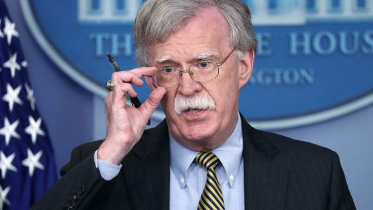 National Security Advisor John Bolton answers questions from reporters as he announces that the U.S. will withdraw from a treaty with Iran during a news conference in the White House briefing room in Washington, October 3, 2018. 