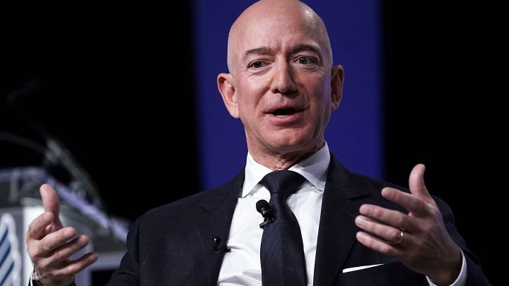 Amazon CEO Jeff Bezos, founder of space venture Blue Origin and owner of The Washington Post, participates in an event hosted by the Air Force Association September 19, 2018 in National Harbor, Maryland. 
