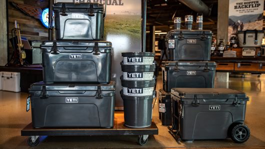Coolers sit on display for sale at the Yeti Holdings Inc. flagship store in Austin, Texas, U.S., on Wednesday, Sept. 12, 2018.