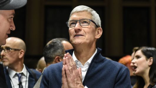 Tim Cook, CEO of Apple speaks while unveiling new products during a launch event on October 30, 2018 in New York City.