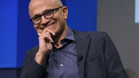 Microsoft CEO Satya Nadella smiles during the question and answer portion of the Microsoft Annual Shareholders Meeting in Bellevue, Wash., on Nov. 28, 2018.