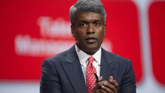 Thomas Kurian, the incoming head of Google Cloud and formerly president of product development at Oracle, speaks at the Oracle OpenWorld conference in San Francisco on Sept. 24, 2013.