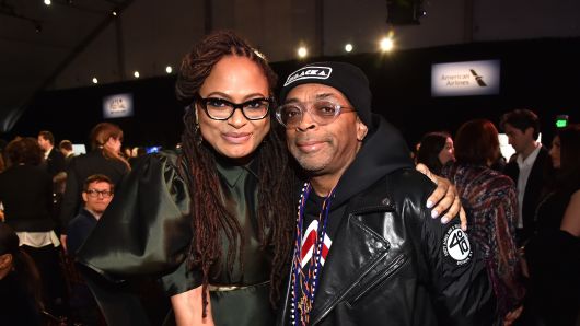 SANTA MONICA, CA - MARCH 03:  Directors Ava DuVernay (L) and Spike Lee pose during the 2018 Film Independent Spirit Awards on March 3, 2018 in Santa Monica, California.
