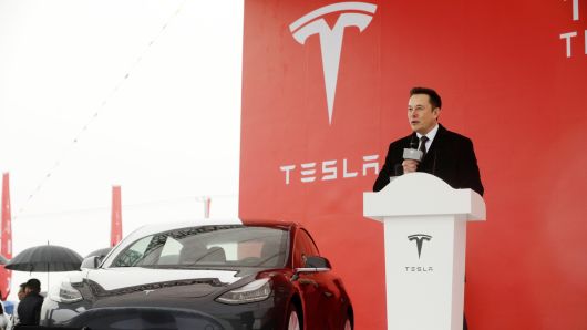 Elon Musk, chief executive officer of Tesla Inc., speaks during an event at the site of the company's manufacturing facility in Shanghai, China, on Monday, Jan. 7, 2019.