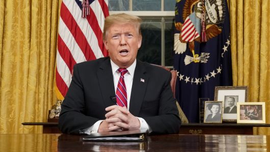 U.S. President Donald Trump speaks during an address on border security in the Oval Office of the White House in Washington, D.C., U.S., on Tuesday, Jan. 8, 2019.