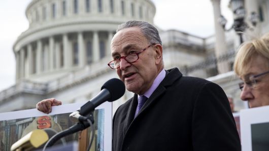 Senate Minority Leader Chuck Schumer, a Democrat from New York, speaks during a news conference on Capitol Hill in Washington, D.C., on Wednesday, Jan. 16, 2019.