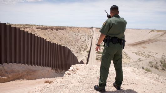 A U.S. border patrol agent on the U.S. and Mexico border near Sunland Park, New Mexico.