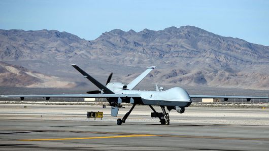 A view of the MQ-9 Reaper remotely piloted aircraft in Indian Springs, Nevada on November 17, 2015.