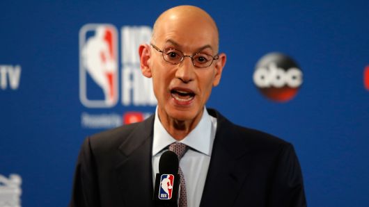 OAKLAND, CA - MAY 31:  Commissioner Adam Silver of the NBA addresses the media before Game 1 of the 2018 NBA Finals at ORACLE Arena on May 31, 2018 in Oakland, California. 