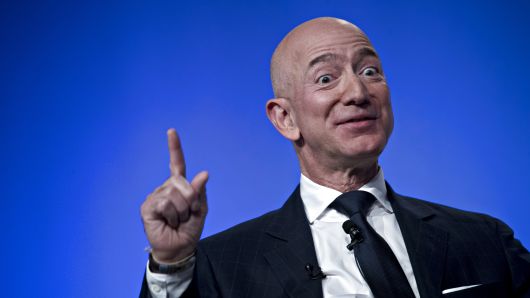Jeff Bezos, founder and chief executive officer of Amazon.com Inc., speaks during a discussion at the Air Force Association's Air, Space and Cyber Conference in National Harbor, Maryland, U.S., on Wednesday, Sept. 19, 2018. 