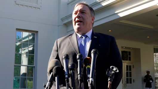Secretary of State Mike Pompeo speaks after his meeting with U.S. President Donald Trump at the White House in Washington, October 18, 2018. 