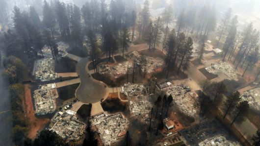 An aerial view of Paradise, California off of Clark Road on Nov. 15, 2018. The Camp Fire has burned more than 7,000 structures in Paradise.