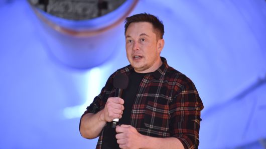 Elon Musk, co-founder and chief executive officer of Tesla Inc., speaks during an unveiling event for the Boring Co. Hawthorne test tunnel in Hawthorne, California, U.S., on Tuesday, Dec. 18, 2018.